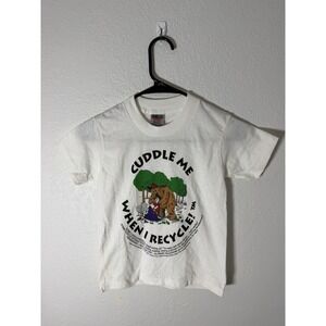 Vintage 90s Oneita Hug Me Not The TV Graphic T-Shirt Youth 6-8 White Rare Tee